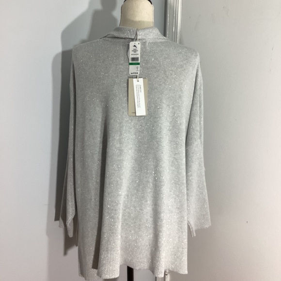 NEW W/T TOMMY BAHAMAS L/XL SHIMMER BONITA ZIP SWEATER PONCHO PEARL GRAY HEATHER - Picture 5 of 10